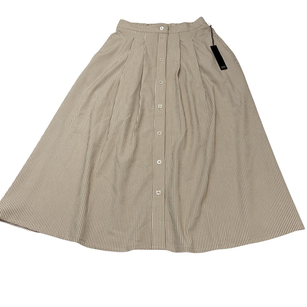 Nicole Miller Skirt Brown Seersucker Full Button Down Maxi Size 6 Summer Resort
